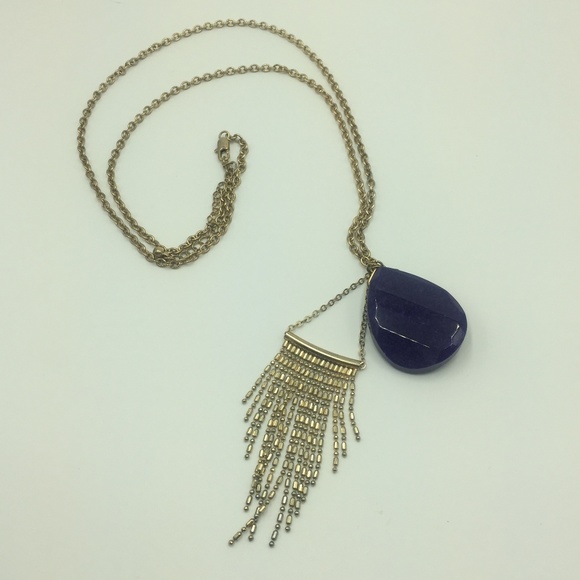 GORGEOUS Blue Stone Fringe Necklace - Picture 4 of 4